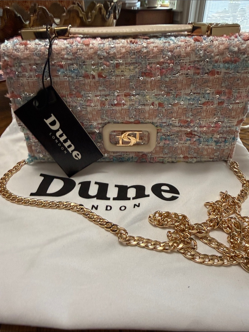 Dune London NWT Pastel Sequin Tweed Clutch Crossbody Bag